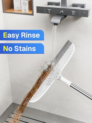 Silicone Floor Squeegee, 180° Rotating Air Broom, Squeegee for Floor with a Long Handle, Magic Broom for Water and Pet Hair Removal on Bathroom Floors, Tile, Deck and Glass, Indoor Cleaning Tool - size: [Hot] 15.7" | Soft TPR Silicone with Raised Dots