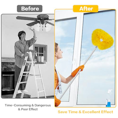 Ceiling Fan Cleaner Duster Reusable Microfiber Ceiling Fan Blade Cleaner Removable Duster with Extension Pole Adjusts 13 to 49.7 Inch for Cleaning Walls Bookshelves Furniture Door Window Top (Yellow) - color: Yellow