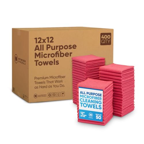 Bulk 12” X 12” All Purpose Microfiber Towels Wholesale - Case Quantity (400 Count) | No Fraying | High Density Microfiber | Zero Chemical Cleaner | Long-Lasting (Red) - color: Red, size: 400 Count (Pack of 1)