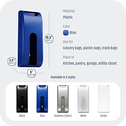 Manterio Plastic Bag Holder | Durable Plastic Wall Mount Kitchen Grocery Bag Storage Organizer | Smudge Proof, Fingerprint Resistant | Blue - color: Blue