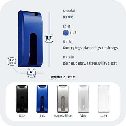 Manterio Plastic Bag Holder | Durable Plastic Wall Mount Kitchen Grocery Bag Storage Organizer | Smudge Proof, Fingerprint Resistant | Blue - color: Blue