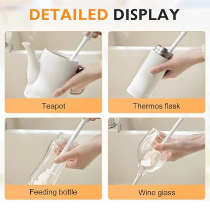 360° Flexible Silicone Bottle Brush with Long Handle,2026 New Multifunction Cleaning Foldable Cleaning Tool, Soft Bristle Silicone Cup Brush for Narrow Neck Bottles,Water Bottles (White/1pcs) - color: White/1pcs