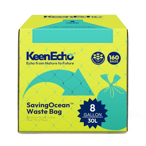 8 Gallon 160 Counts Small Green Trash Bags with Handle, Ocean Fishing Nets Upcycling, Sage & Sea Salt Scented, Plastic Garbage Bags, Waste Bag for Kitchen, Bathroom, Office and Pets - color: 8 Gal, size: 1 Dispenser Box(4 Rolls)