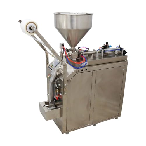 INTSUPERMAI Automatic Liquid Paste Filling Packaging Sealing Machine 10-100ml Stainless Steel Automatic Quantitative Paste Liquid Filling Machine for Shampoo Toothpaste Honey Oil Milk 110V
