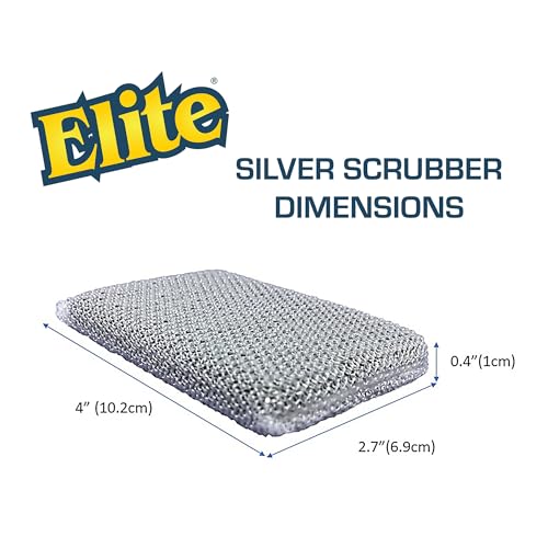 Elite Silver Scrubber Sponge, 6 Pack, Non Scratch, Sponges for Kitchen and Household Use, Made in USA (Regular) - size: Regular