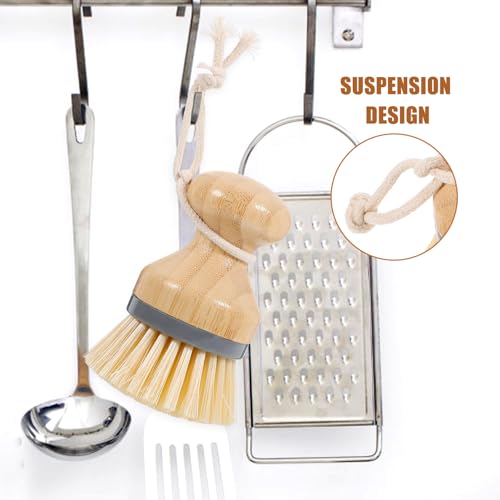 Gatuida Dish Cleaning Brush with Palm Scrubber Handle Gray Kitchen Scrub Brush for Stubborn Stains and Vegetable Washing for Pots