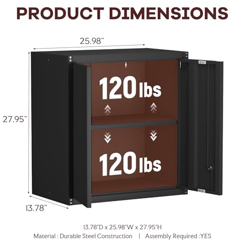 Steel Wall Cabinet, Metal Locking Wall Cabinet, Wall Hanging Metal Cabinet for Garage Tool Storage, Wall Mount Tool Cabinet for Garage, Laundry Room, Pantry, Black - color: 28"h-wall Cabinet / Black