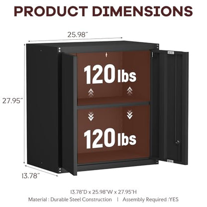 Steel Wall Cabinet, Metal Locking Wall Cabinet, Wall Hanging Metal Cabinet for Garage Tool Storage, Wall Mount Tool Cabinet for Garage, Laundry Room, Pantry, Black - color: 28"h-wall Cabinet / Black