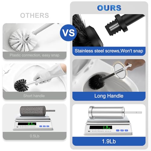 304 Stainless Steel Toilet Brush and Holder Set, Heavy Duty Toilet Bowl Brush and Holder with Removable Inner Bowl, Splash Protection, Long Handle for Bathroom - color: Chrome