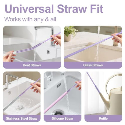 YOTIME Silicone Straw Cleaner Brush, 2 Pcs Reusable Straw Brush(6mm+9mm) for Cleaning Narrow & Wide Straws, Tumblers, Purple - color: Purple