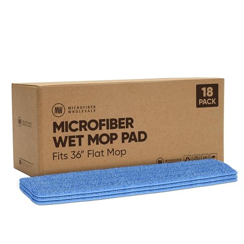Microfiber Wholesale 36 inch Microfiber Mop Pads - Machine Washable, Reusable, Refills & Replacement Wet Mop Heads Compatible with Any Microfiber Flat Mop System (18 Pack) - size: 36 Inch 18 Pack