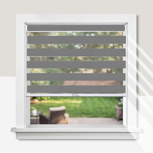 CHICOLOGY Zebra Blinds Cordless Window Shades, Dual Layer Light Filtering Roller Shades for Windows, Sheer Privacy Striped Fabric, Easy Install, 20"W x 72"H, Basic Slate - color: Basic Slate, size: 20"W x 72"H