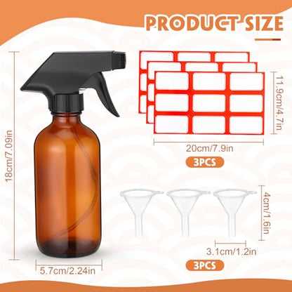 Norme 24 Pcs Glass Spray Bottles with Funnels and Labels 8 oz Refillable Cosmetic Empty Spray Containers with Trigger Squirt Containers for Essential Oil Cleaning Solutions(Brown) - color: Brown