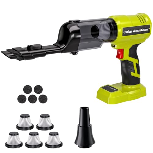 Cordless Vacuum Compatible with Ryobi 18V Battery, Handheld Electric Vacuum Cleaner with 105AW Powerful Suction, 3-Speed Car Vacuum for Home Pet Hair, Car (5 Filters, Battery Not Included)