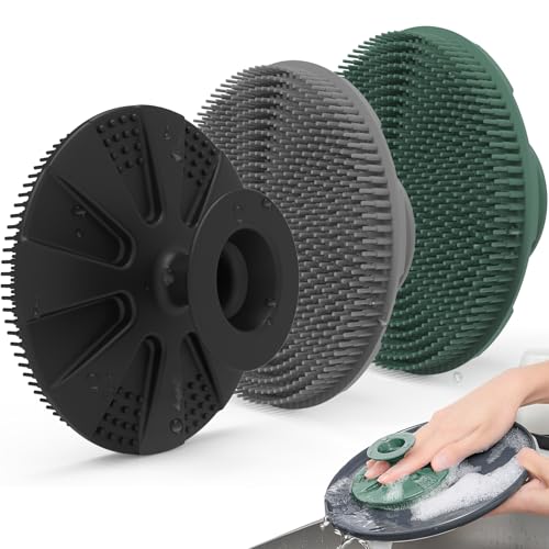 Silicone Sponge 3 Pack, BEAUTAIL Non-Scratch Scrub Sponges, for Washing Dishes and Cleaning Kitchen, Long Lasting and Reusable Dishwashing Scrubber, Suction Up Hang Designed, Black+Olive Green+Gray - color: 3pcs Black+olive Green+gray
