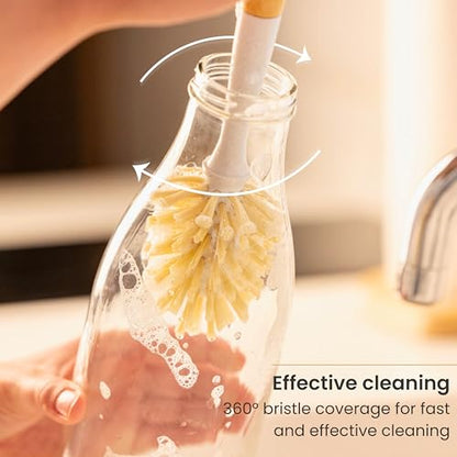 Vigar Zeroline 10.2" Bamboo Bottle Brush With Long Handle - Water Bottle Brush for Glassware, Tumblers, Jars and Vases, Kitchen Dish Scrubber, Wooden Bottle Cleaner, Dish Brush for Sink, Kitchen Brush - size: 10.2-Inches