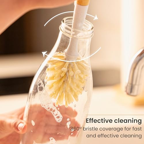 Vigar Zeroline 13.9" Bamboo Bottle Brush With Long Handle - Water Bottle Brush for Glassware, Tumblers, Jars and Vases, Kitchen Dish Scrubber, Wooden Bottle Cleaner, Dish Brush for Sink, Kitchen Brush - size: 13.9- Inches
