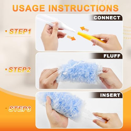 30-Pack Heavy Duty Duster Refills Compatible with Swiffer, 3FT Extendable Handle, 5X Multi-Surface Microfiber Duster for Home, Fans, Blinds, Vents & Car Cleaning