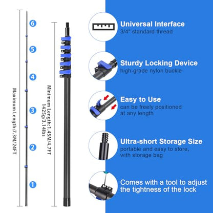 DOBEN 24-Foot Carbon Fiber Window Cleaner Tool with Telescopic Extension Pole, Rotating Scrubber & Squeegee - Sturdy Lightweight Design for Indoor/Outdoor Glass Cleaning - size: 24FT