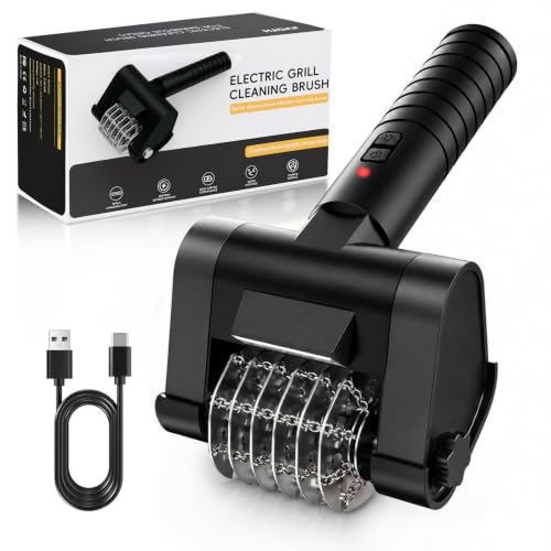 Electric Grill Brush, Electric Grill Cleaner Brush for Outdoor Grill, Cordless Rechargeable BBQ Grill Cleaning Brush, 450 RPM Power Barbecue Grill Brush, Motorized Grill Brush with Built-in LED Light