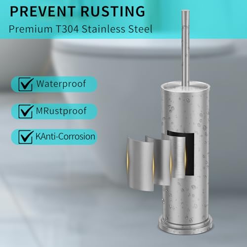 Brushed Nickel Toilet Brush and Holder Set,304 Stainless Steel Toilet Brush for Bathroom with Long Handle, Heavy Duty Toilet Bowl Brush,Removable Inner Bowl and Splash Protection,Deep Cleaning - color: Brushed Nickel