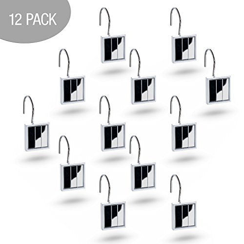 Creative Scents Quilted Mirror White Shower Curtain Hooks - Set of 12 Shower Curtain Rings Durable Sturdy Constructed - Decorative Smooth Gliding Shower Hooks for Shower Curtain - style: Shower Curtain Hooks