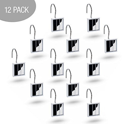 Creative Scents Quilted Mirror White Shower Curtain Hooks - Set of 12 Shower Curtain Rings Durable Sturdy Constructed - Decorative Smooth Gliding Shower Hooks for Shower Curtain - style: Shower Curtain Hooks
