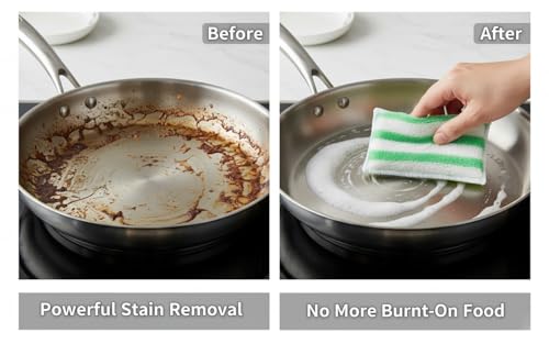 Scrub Sponges for Dishes, Non-Scratch Scrubbing Sponges for Kitchen - Dual-Sided Scouring Pads for Heavy Duty Cleaning - Sustainable Cellulose & Durable Fiber (6Pack)