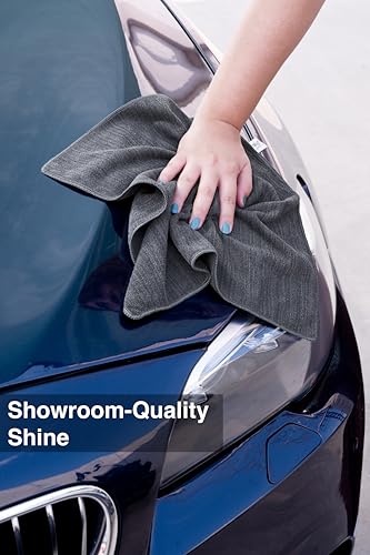 Rosyn Premium 420 GSM Microfiber Cloth Black 16x16 Inches - Luxury Scratch-Free Detailing Towel for Cars, Yachts, Boats & Watches - Ultra Soft, Lint-Free, Highly Absorbent (Large, 12, Count) - size: Pack of 12