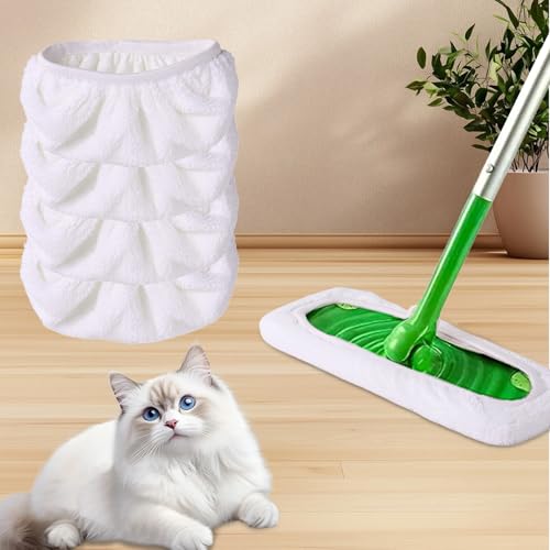 4-Pack Reusable Microfiber Mop Pads for Wet and Dry Floor Cleaning, Compatible with Most 10-12 Inch Flat Mops, Fits Hardwood, Tile, Laminate Surfaces (Mop Not Included)