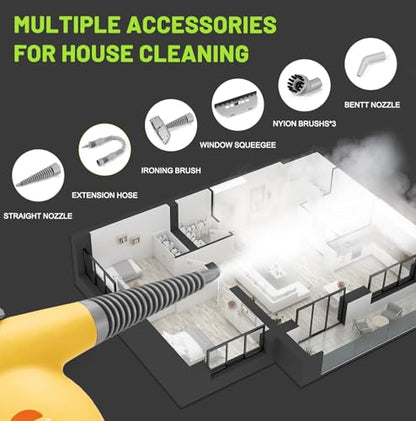 Handheld Steam Cleaner, Pressurized Multi-Surface Steam Shot with 13 Accessories, Safety Lock, Steamer for Cleaning Floor, Upholstery, Grout, Windows, Couch and Car (Yellow) - color: Yellow