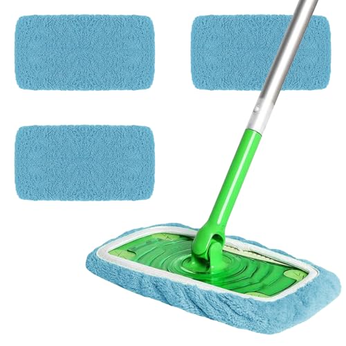 Microfiber Mop Pads - 3 Pack Reusable Washable Refills for Wet & Dry Floor Cleaning - Fits Most Standard Mops - Lake Blue Household Cleaning Pads - color: Lake Blue