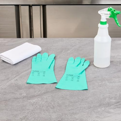 Restaurantware-Clean Tek Professional 15 Mil Medium Cleaning Gloves, 1 Pair Of Long Cuff Gloves - Flock Lining, No-Powder, Green Nitrile Chemical Tolerant Gloves, No-Latex, Heavy-Duty Tasks - color: Green, size: Medium