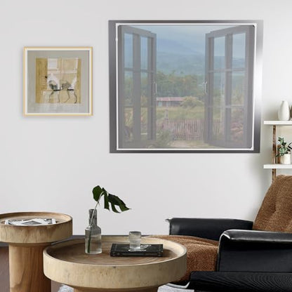 Adjustable DIY Magnetic Window Screen Replacement Window Screens 35" * 56" with White Window Frames Fiberglass Mesh for House Windows - size: 56"x35"