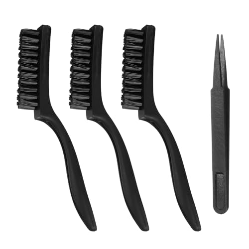 PATIKIL ESD Brush, 3Pcs Electronic Cleaning Brush Set with Tweezers Anti Static Cleaning Tools Plastic Pointed Tip Nylon for PCB Computer Keyboard Camera 3D Printers, 20x97mm Bristles