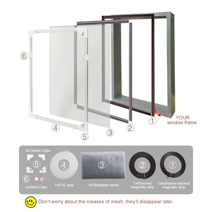 Magnetic Window Screen DIY Adjustable Window Mesh Screen Replacement Window Net Fits up to 48"x 44" White Frames with Fiberglass Mesh - size: 48"X 44"