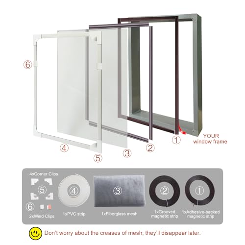 Magnetic Window Screen DIY Adjustable Window Mesh Screen Replacement Window Net Fits up to 51"x 59" White Frames with Fiberglass Mesh - size: 51"X 59"