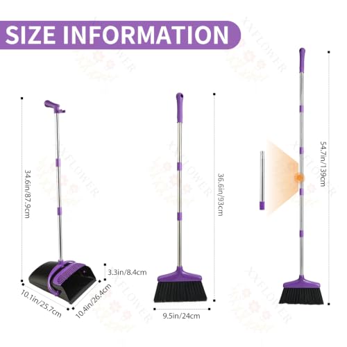 Broom and Dustpan Set with Long Handle, Light Weight Stainless Steel Poles Stand Upright Dustpans with Broom Combo for Home Kitchen Office Pet Dog Hair, 1-Pack (Purple) - color: Purple