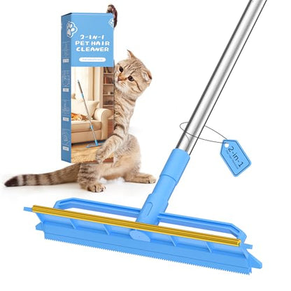 Double-Sided Carpet Rake – Long Handle Pet Hair Removal Tool for Carpets, Furniture & Car Interiors, Adjustable & Durable Stainless Steel Hair Remover Sweeper