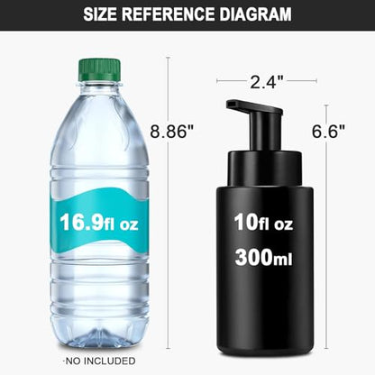 RYTOXILO Matte Black Foaming Hand Soap Dispenser, 10 oz/300ml Glass Foam Dispenser, 2 Pcs Foaming Soap Dispenser for Bathroom, Black Refillable Pump with Waterproof Labels - color: Black Bottle, size: 10 Fl oz