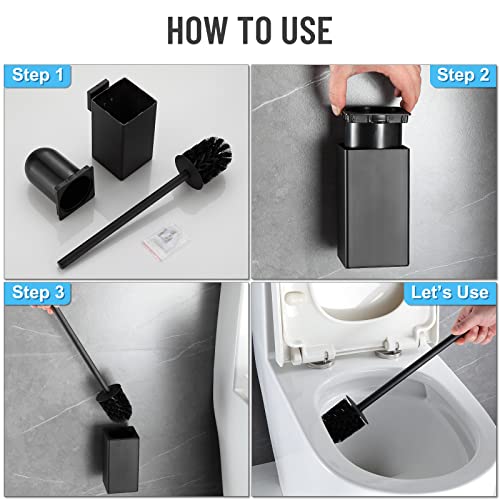 BVL Toilet Brush and Holder Black Toilet Bowl Brush for Ceaning with Stainless Steel Handle Wall Mounted