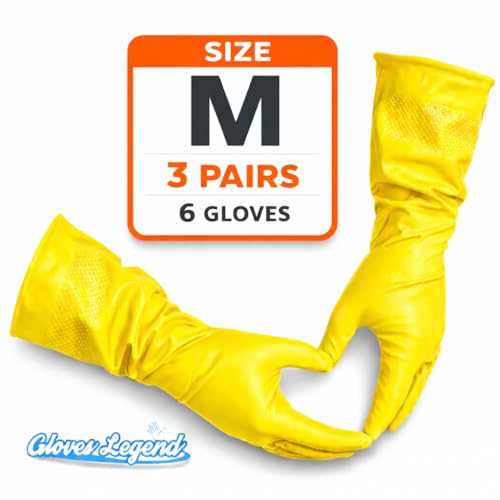 Yellow Household Kitchen Cleaning Dishwashing Reusable Gloves - Medium & Small - color: Yellow Latex - 3 Pairs