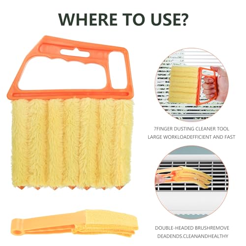 4pcs Window Venetian Blind Cleaner Duster Tool, Include 2pcs 7 Finger Blind Duster Brush & 2pcs Shutter Cleaner Brushes, Blinds Cleaning Brush Tool for Blinds Air Conditioner Vent Keyboard