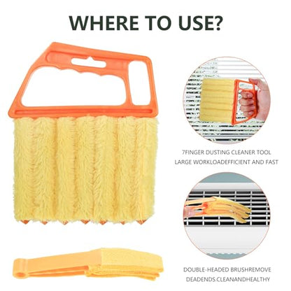 4pcs Window Venetian Blind Cleaner Duster Tool, Include 2pcs 7 Finger Blind Duster Brush & 2pcs Shutter Cleaner Brushes, Blinds Cleaning Brush Tool for Blinds Air Conditioner Vent Keyboard