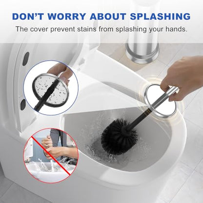 304 Stainless Steel Toilet Brush and Holder Set, Heavy Duty Toilet Bowl Brush and Holder with Removable Inner Bowl, Splash Protection, Long Handle for Bathroom - color: Chrome