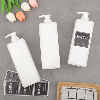 Segbeauty 33.8oz Square Plastic Soap Dispenser Refillable, 3pcs Large Empty Soap Dispenser Bathroom Kitchen, White 1000ml Shampoo Pump Bottle Set, Lotion Body Wash Hand Wash Bottles with Labels - color: White, style: 3pcs