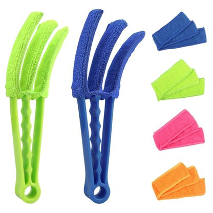2 Pcs Blind Cleaner Duster Tool, Window Blind Duster Brush with 6 Microfiber Sleeves, Blinds Cleaner Tool for Window Blinds, Car Air Condition, Exhaust Vent