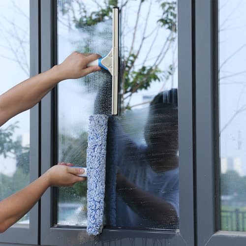 Mitclear Professional Window Cleaning Kit with Bucket 3 Gallon, 14'' Silicone Squeegee, 14'' Microfiber Scrubber, Cloth, Window Washing Equipment Cleaner Tools, Commercial & Home, Car, Outdoor - style: Window Cleaning Kit