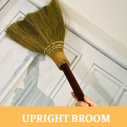 Natural Whisk Sweeping Hand Handle Broom - Vietnam Handmade Straw Soft Broom Design for Home, Kitchen, Grage, Bedroom 12.2" Width, 28.35" Length - style: Brown