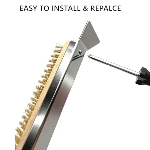 3 Pack 26 Inch Pizza Oven Brush with Scraper and Brass Bristles, Outdoor BBQ Grill Cleaning Brush Copper Wire Pizza Stone with 1 Brush Heads and 1 Screwdriver for Picnic Camping